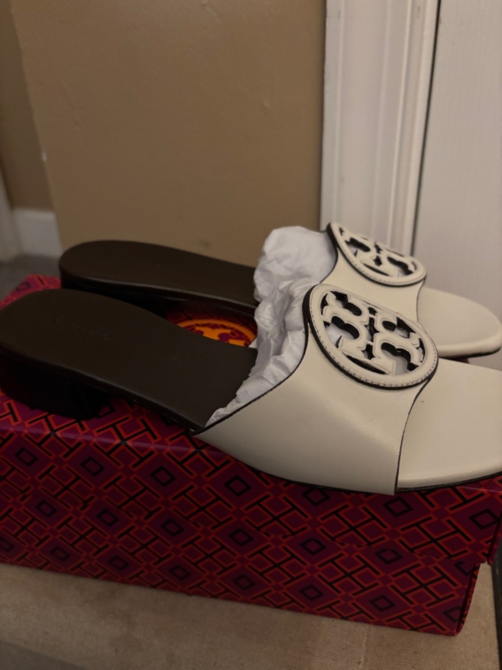 Tory Burch Cream Miller Logo Slide Sandals - Picture 2 of 5